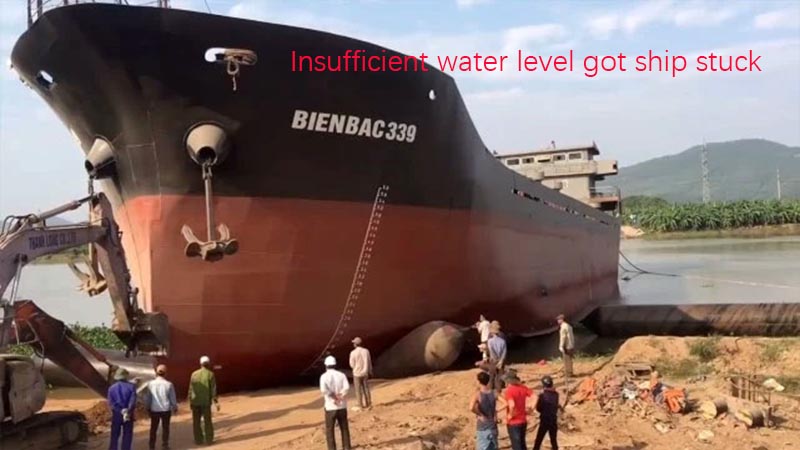 Insufficient water got ship stuck in one airbag ship launching project